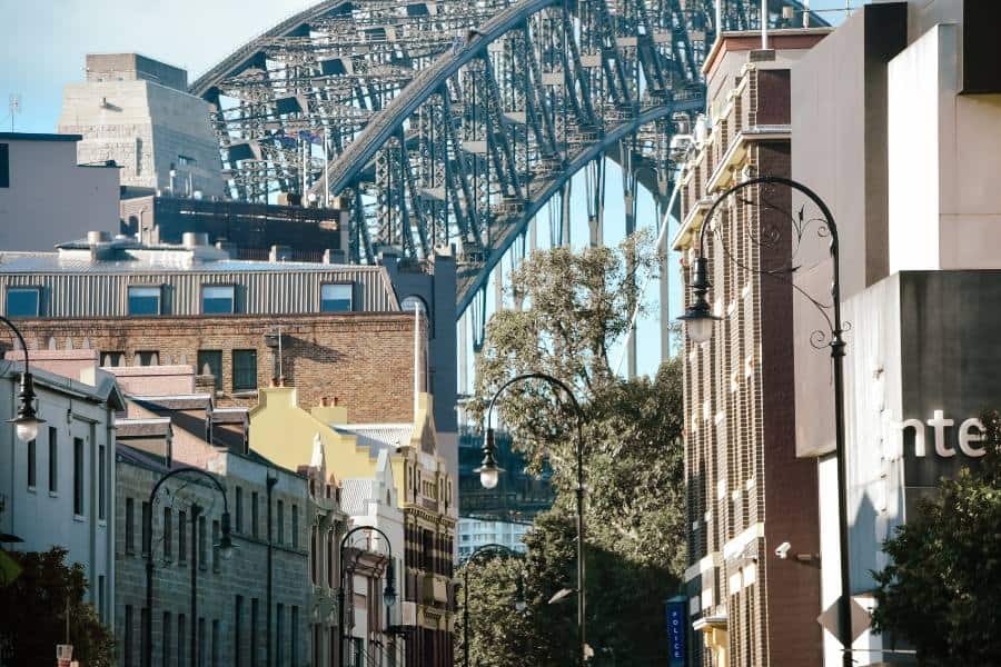 Urban Sydney view near Harbour Bridge linked to 2025 average rent prices.